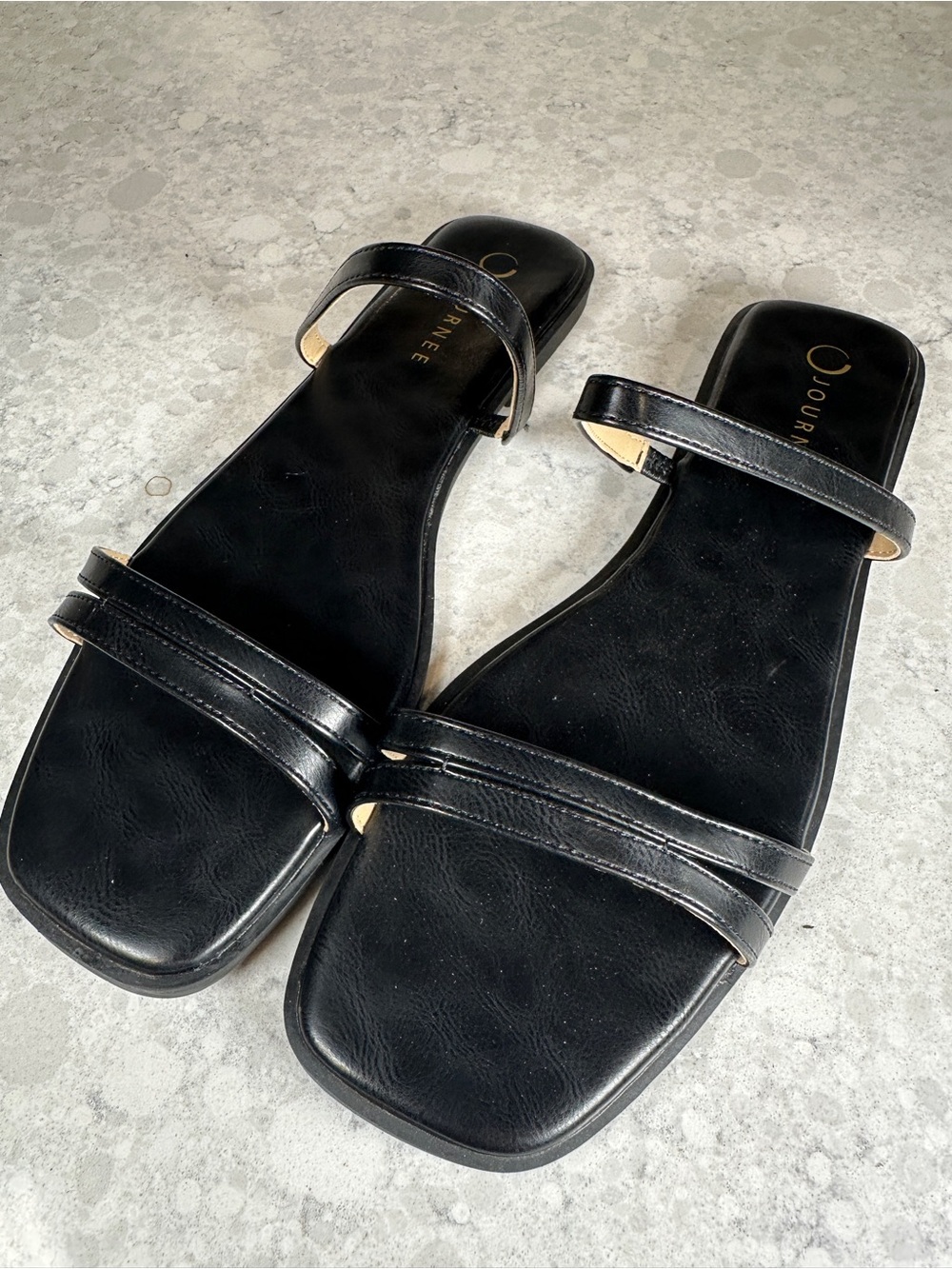 Journee Collection Black Double-Strap Slide Sandals